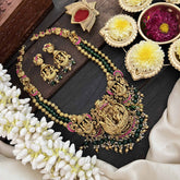 Vriksham Vaibhavi Bahubali Temple Gold Pendant Long Neckpiece-Gold & Green Bead-G20552